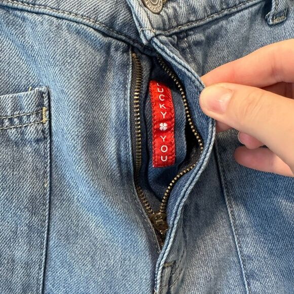 Lucky Brand Women's Size 14/32 High Rise Wide Leg Cropped Blue Denim‎ Jeans - Picture 14 of 16